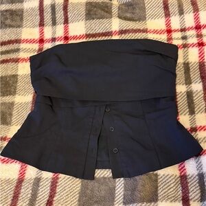 Zara Navy Strapless Button-Up Top